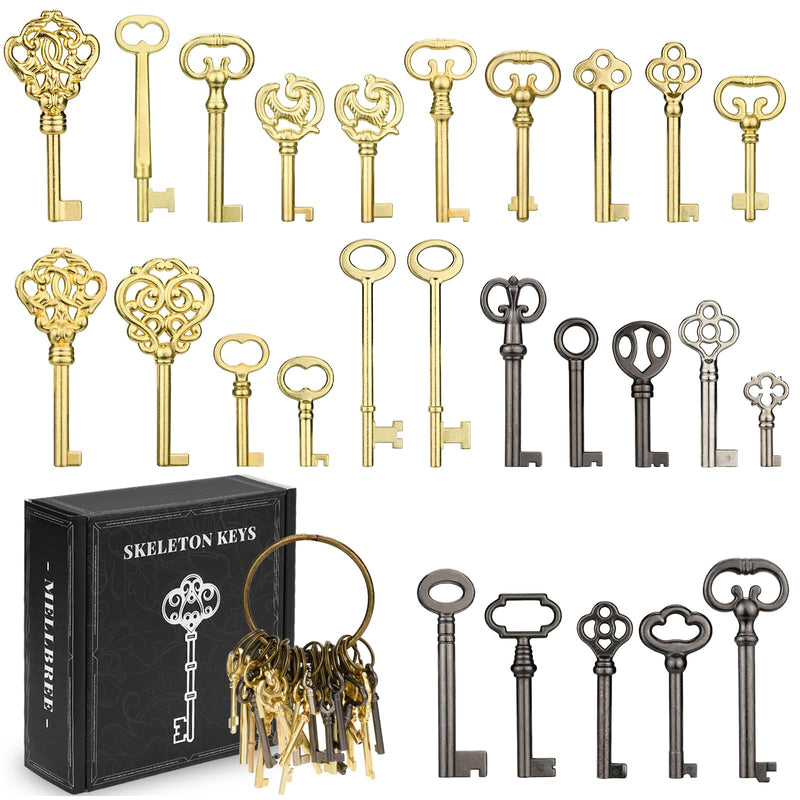 Mellbree Skeleton Key Set, 26-Key Universal Replacement Skeleton Keys Kit for Antique Dresser, Chinese Cabinet, Antique Furniture and Old Style Cabinets or Doors, Collectible Gift 0.6-2.6 inches