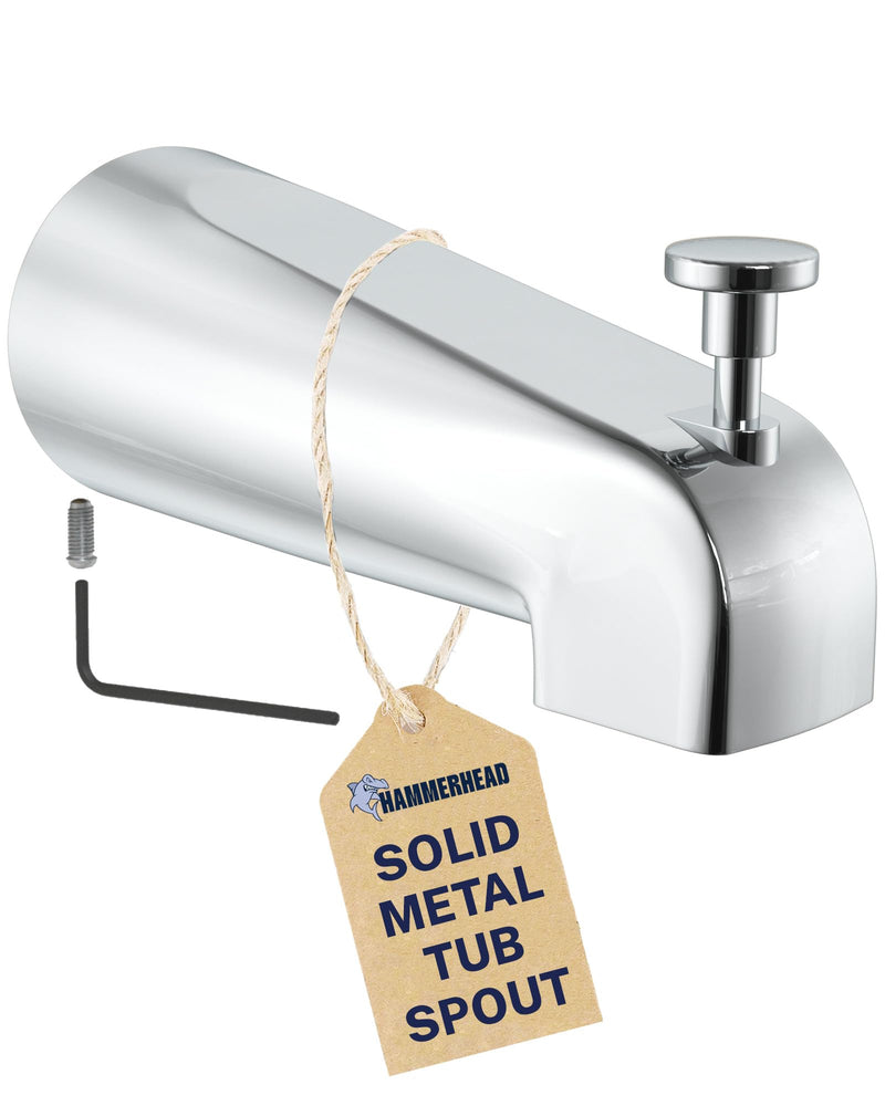HammerHead Showers Solid Metal Tub Spout with Diverter, Slip On Bath Tub Spout for ½” Copper Pipe, Easy Install Bathtub Faucet, Chrome