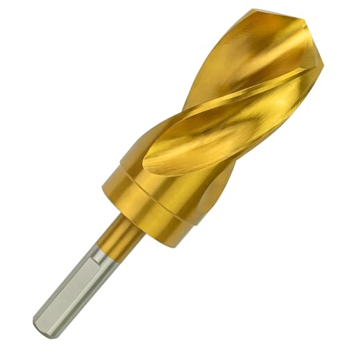 Greycore Tools 1-1/2 Inch Reduced Shank Drill Bit, 1/2" 3-Flat Shank, High Speed Steel with Industrial Titanium Coating, Drill Bit for Steel, Iron, Wood, Plastic (1-1/2" x 6" RS) 1 1/2 in