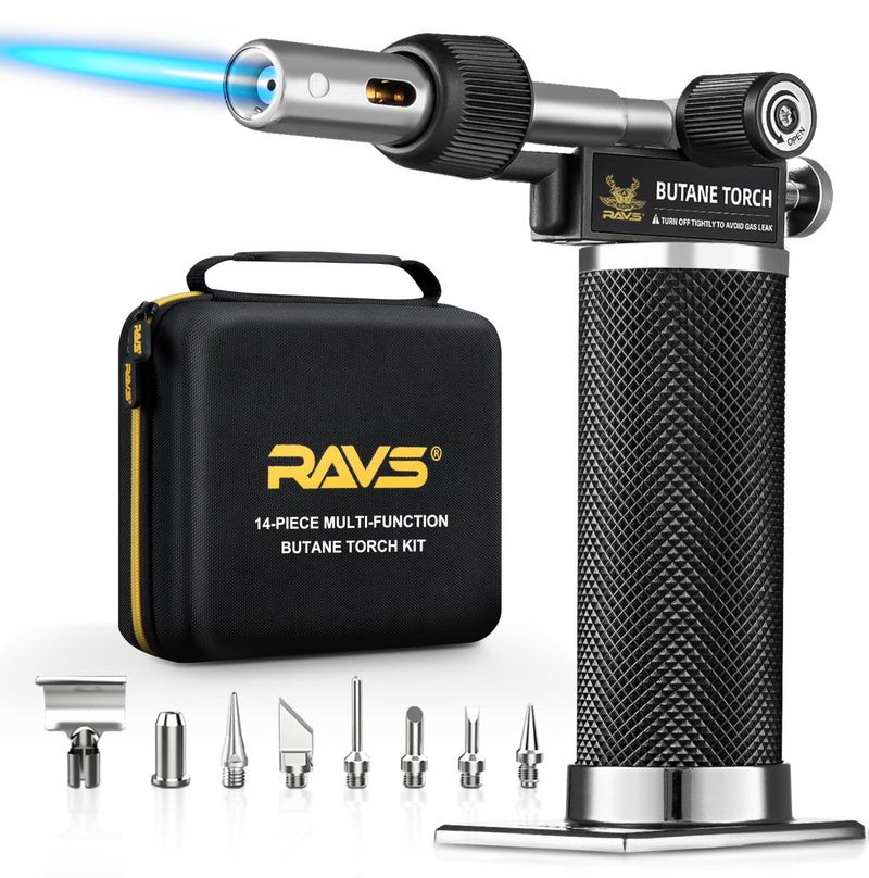 RAVS Butane Soldering Iron Kit Cordless, 14-Piece Multi-Function Butane Torch Kit, Portable Brazing Torch with Adjustable Flame, Without Butane Fuel, Unique Gifts for Men Women Husband RBT600