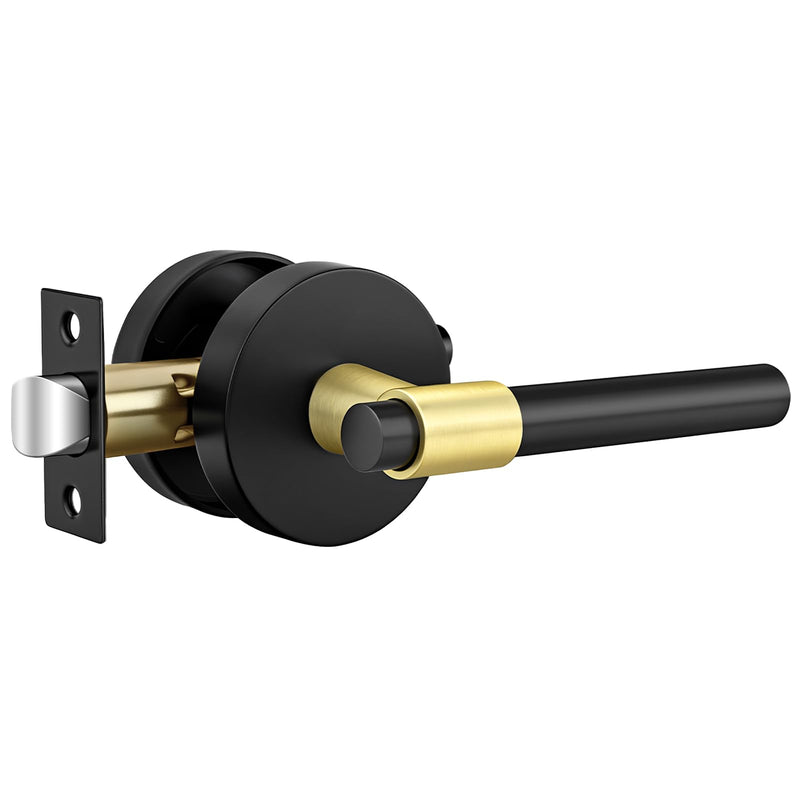 Goldenwarm 1 Pack Black and Gold Passage Door Handle, Matte Black Closet Door Handle, Black and Gold Interior Lever Door Handles for Hallway, Closet