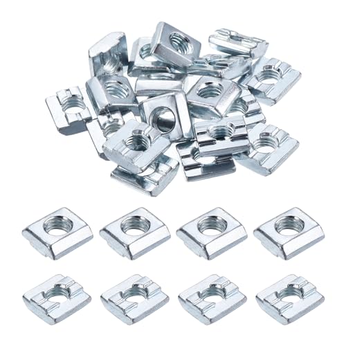 uxcell 60Pcs M8 T Nut Tee Sliding Slot Nuts, T-Slot Nut Hammer Nut Block Square Nuts Fastener Carbon Steel Nickel Plated for Aluminum Extrusion Profile 3030 Series M8-1.25x16x16x6mm 60