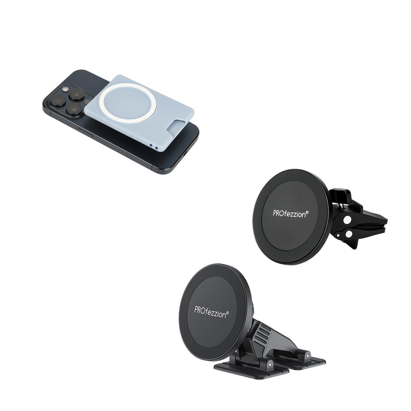 PROfezzion 2-Pack Compatible with MagSafe Car Mount Minimalist Slim Magnetic Wallet, Anti-Slip Durable Plastic Card Holder 2-Cards Blue