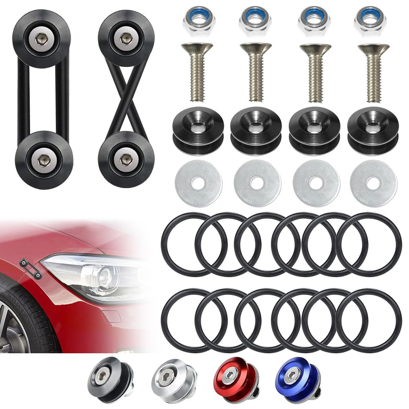 Universal Bumper Clips, Front Rear Bumper Quick Release Kit, Bumper Holders for Cars (4 Black Bumper Quick Release Tabs and 12 Customized O-Rings) black 2set