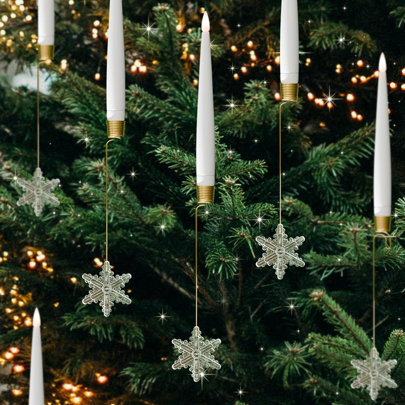 Flameless Christmas Tree Candles with Remote, 12 Pack Battery Operated LED Candles for Christmas Tree Flickering Flame for Xmas Indoor Decor - Acrylic Snowflake