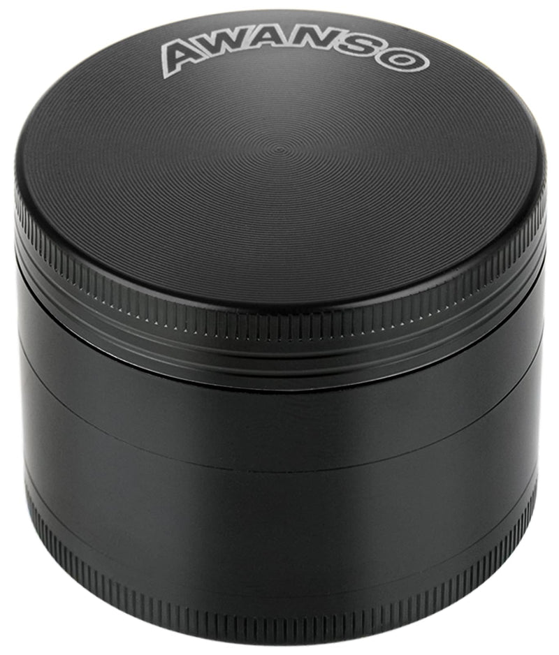 2" Grinder for Kitchen Spices, 3-Piece 4-Part Design, Screen-Free, Durable Zinc Alloy, Black 2.0"