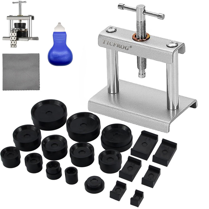 Watch Press Tool Set, Back Case Closer for Closing the Cover, Watch Battery Replacement, Watch Opener Remover, Repair Kit for Wristwatches with 18PCS Molds and A Pry Opening, Compatible with Round and Square Rectangular Dials and Backs 18 Dies