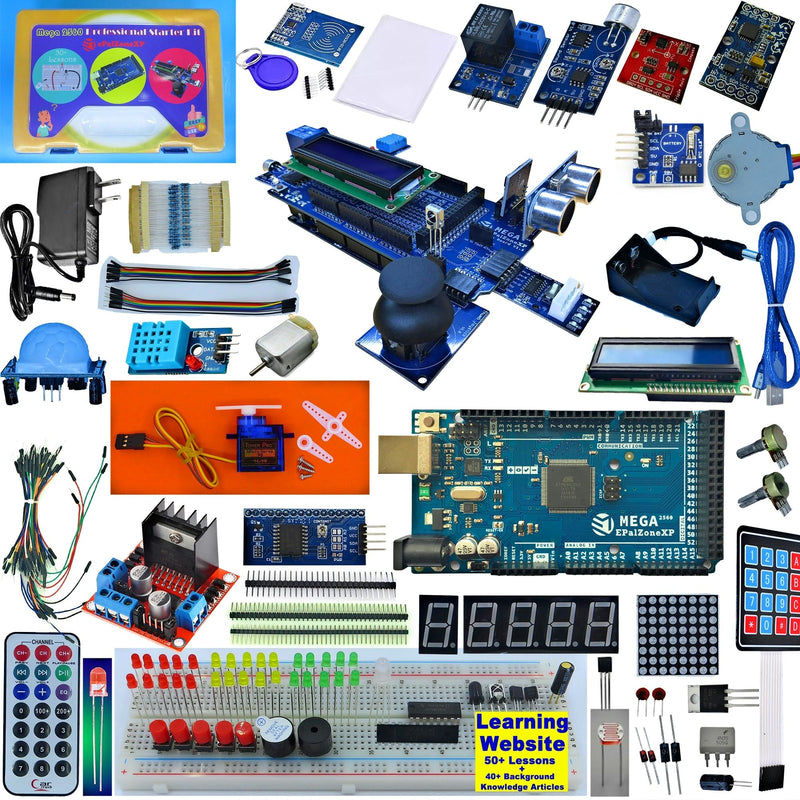 Professional Mega 2560 Starter Kit - Arduino IDE Compatible, 50+ Lessons, 40+ Articles, Compass, Gyro