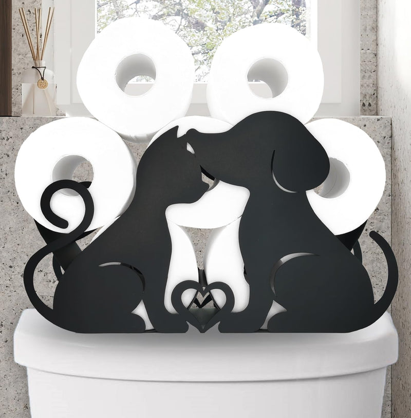 Metal Couple Dog Paper Holders,Funny Black Animals Storage Paper Holders Stand for Indoor Bathrooms Kitchen,FreeStanding Toilet Rolls Tissue Storage Fit 8 Rolls,Practical and Convenient Dog 14.3"lx4.5"wx8.2"h