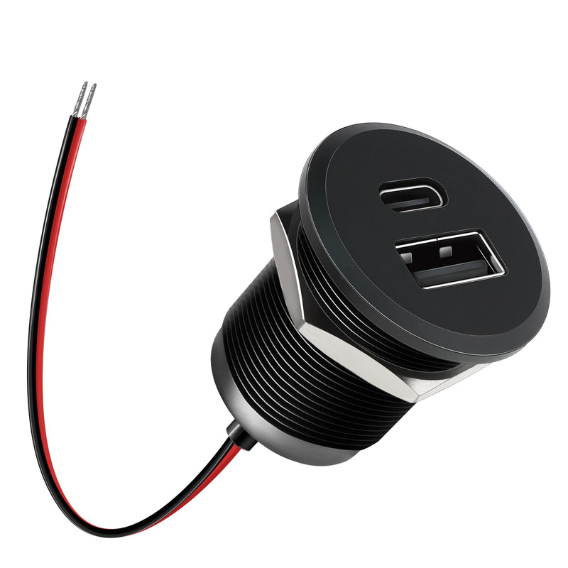 Acegoo RV USB Outlet All-Aluminum Type A + Type C Ports 12V/24V USB Charger, Recessed Mount 24W High-speed Charging Socket, PD3.0 & QC3.0 Fast Charger for Camper Trailer Van Car Boat Golf Cart Small Panel