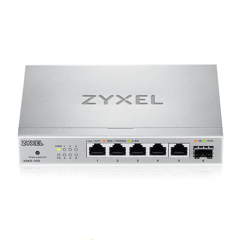 Zyxel 5-Port 2.5G Multi-Gig Unmanaged Switch | 1 x 10G SFP+ | Desktop or Wall Mount [XMG-105] 5-Port | 1x SFP+