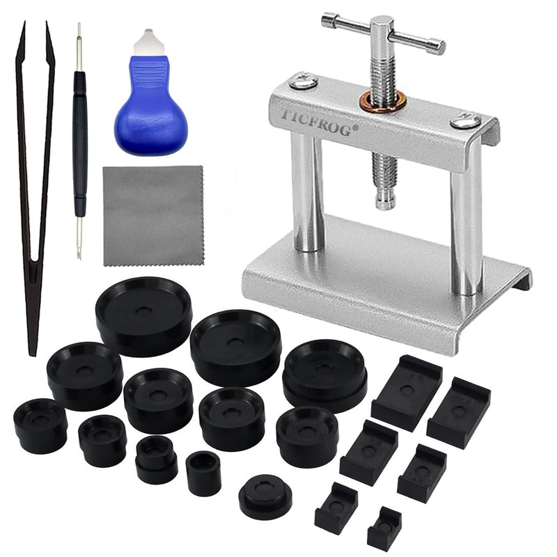 Watch Press Tool Set, Back Case Closer for Closing the Cover, Watch Battery Replacement, Watch Opener Remover, Repair Kit for Wristwatches with 18PCS Molds and A Pry Opening, Compatible with Round and Square Rectangular Dials and Backs 18 Dies