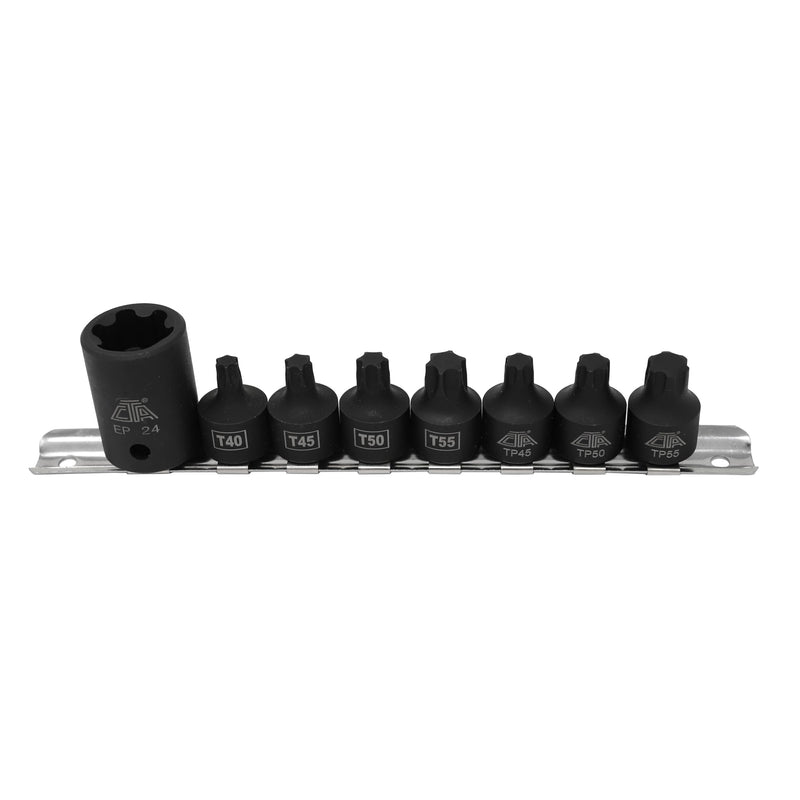 CTA Tools 9368 Pickup Truck Bed Bolt Socket/Bit Set - 8 Pc. Torx Bit Socket Set, Includes Sizes T40, T45, T50, TP45, TP50, TP55 & EP24, Ideal for Ford 2017+ Servicing
