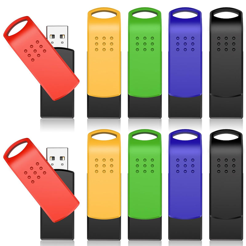  [AUSTRALIA] - KEXIN 16GB Flash Drive 10 Pack USB 2.0 Thumb Drives Swivel USB Memory Stick Bulk USB Drive with LED Light Stylish Colorful Pen Drive for Photo Video File Music – Green, Red, Black, Blue, Yellow,16 G 16G
