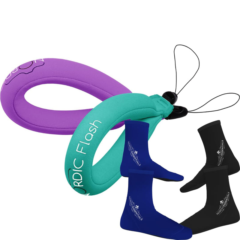 Nordic Flash Camera Floats 2p Turquoise Purple Bundle with Beach Socks 2p S - Black Blue
