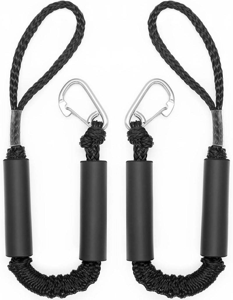 2 PK Black Bungee Dock Lines for Boats 2FT with 316 Stainless Clip Boat Accessories Marine Grade Boat Rope Boating Accessories Boat Dock Lines Jet Ski or PWC Mooring Boat Lines & Dock Ties