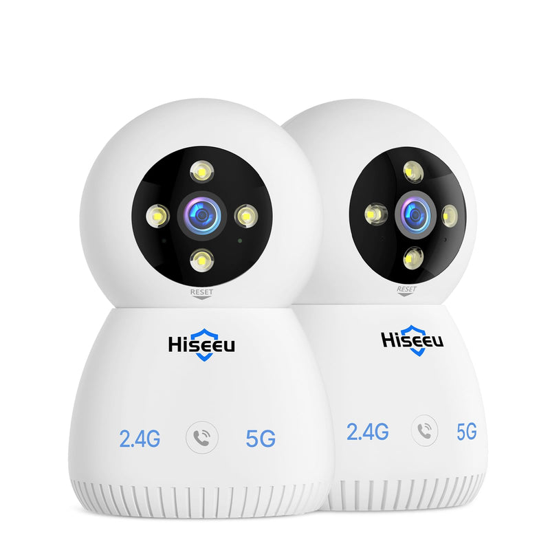 Hiseeu Indoor Security Camera, 2.4G/5G 5MP Baby Monitor Pet Camera for Home Security, PTZ 360°, Auto Tracking, 2 Way Audio, Night Vision, Humanoid Detection, No Monthly Fee, 2PCS 2FJ5C