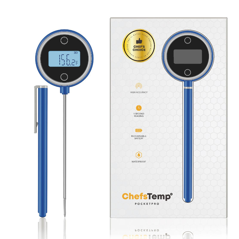 Pocket Pro 1-Second Instant Read Meat Thermometer, Rechargeable Digital Thermometer for Grilling, Food, BBQ, Kitchen Cooking, Oil Deep Frying & Candy (Nobility Blue) Nobility Blue