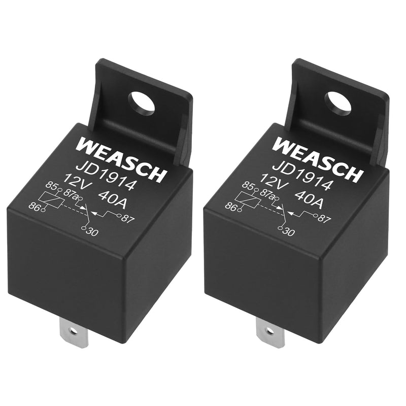 2 Pack JD1914 Car Relay, 12V 40A, 5 Pin SPDT, Automotive Switches and Starters, Waterproof Relay for Boat Tractor Truck Motorcycle (2) 2