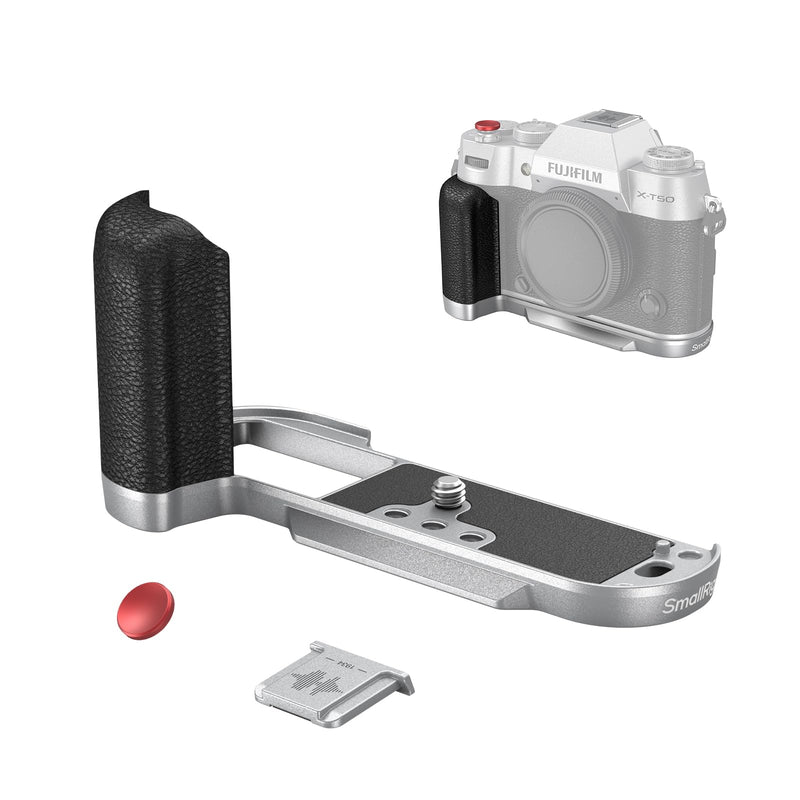 SMALLRIG X-T50 Handgrip, Silicone L-Shape Handle for FUJIFILM X-T50 Camera, Built-in Quick Release Plate for Arca, with Shutter Button and Hot Shoe Cover, Silver - 4713