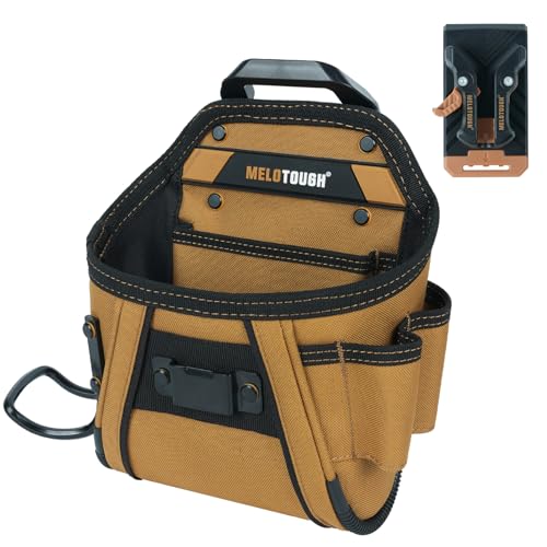 MELOTOUGH Electrician Tool Belt Pouches with Belt Clip Utility Tool Organizer Pouch with Hammer Holder for Electrician,Carpenter,Construction,Technician Khaki Tool Pouch