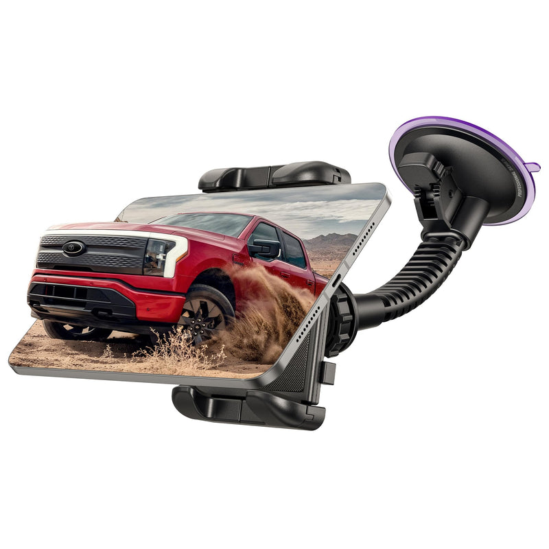 ToughTested Windshield Car Tablet Holder - Heavy-Duty Suction Cup GPS Mount for 5-13" Devices - 360° Rotation, Rugged Gooseneck, Vibration-Free Grip - Ideal for Trucks, SUVs, RVs, Vans & Cars
