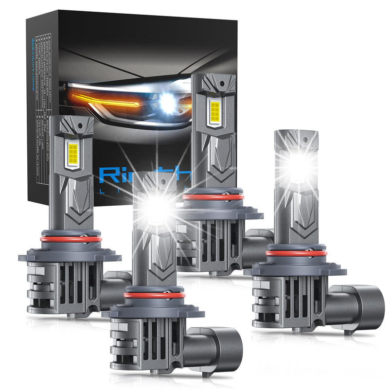 9005 9006 Bulbs Combo, 800% Brighter High Low Beam Bulbs, Real 1:1 Mini Size with Cooling Fan, Pack of 4 Cool White 9005+9006