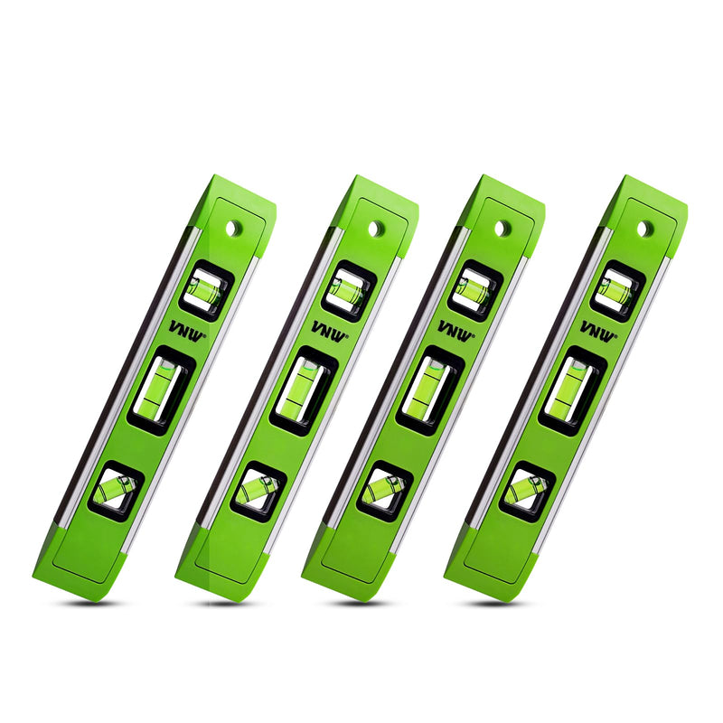 9 Inch Torpedo Level, Magnetic Bubble Level with 45°/90°/180° Bubble Vials, Shock Resistant Leveler Tool for Measuring (4) 4PCS