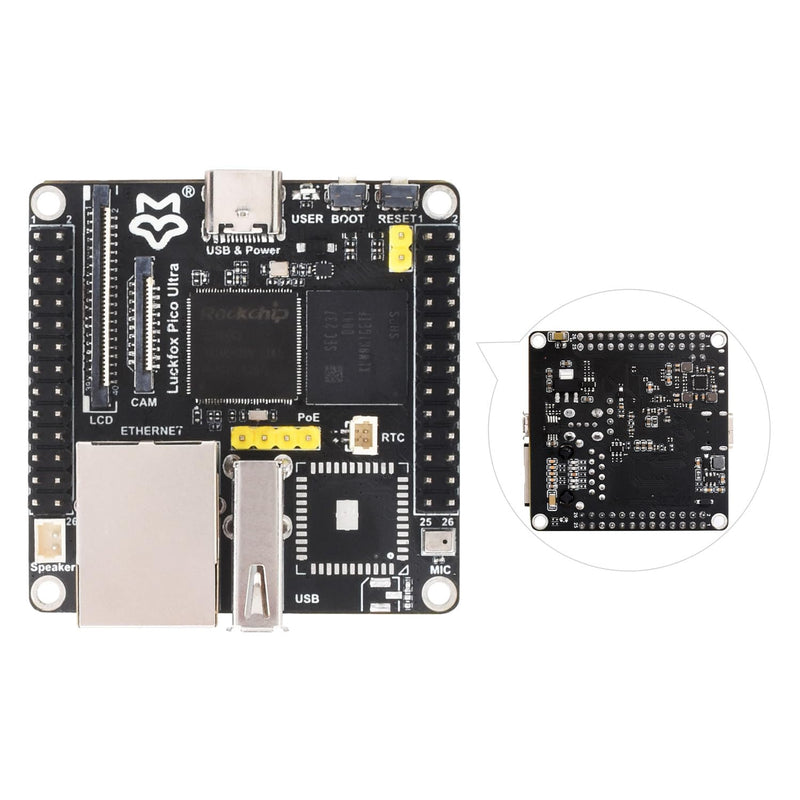 Waveshare Luckfox Pico Ultra RV1106 Linux Micro Development Board, Integrates ARM Cortex-A7/RISC-V MCU/NPU/ISP Processors, with 8GB EMMC, Without PoE Module or WiFi