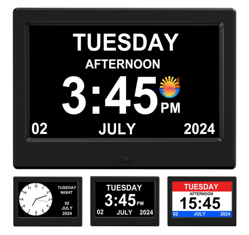 2026 Digital Clock Plug-in (No Battery), Power Outage Memory,DST Display Time, Date, Month, and Year Large-Font Clock for the Elderly 7inch black