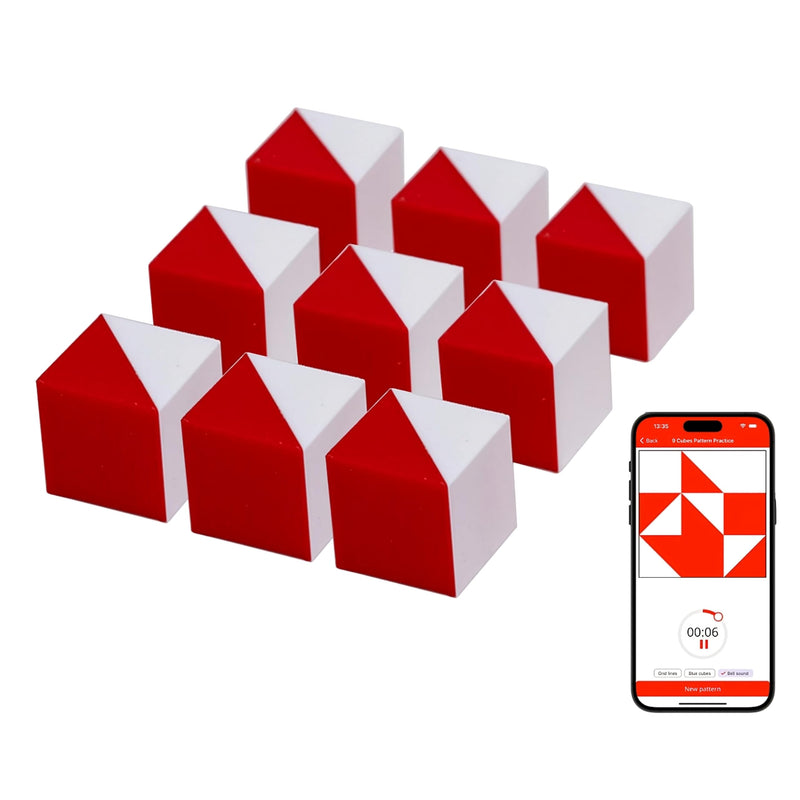 PrfcNL IQ Test Cube (Basic Big Red) - 9 Kohs 1.2 inch Cubes for Block Design Test BDT WPPSI WAIS IV and WISC V Tests, Montessori Educational Blocks to Improve Concentration, Coordination and Memory