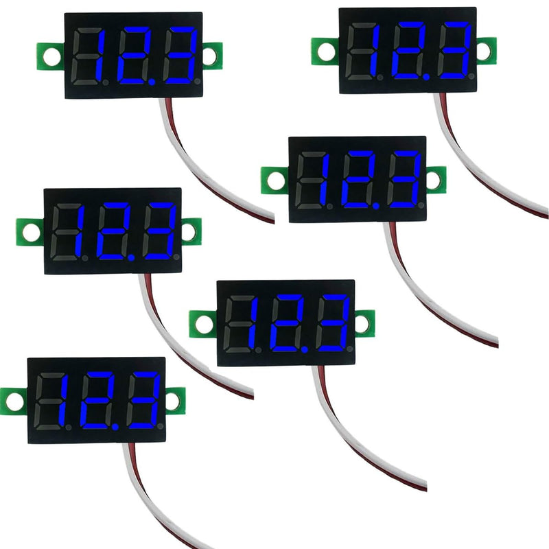6 Pcs Mini Digital Voltage Meter DC 2.5~30V 0.28" 2 Wire Digital Voltmeter Gauge Tester Green LED Display Panel Mount Car Motorcycle Battery Monitor Led (Blue) Blue