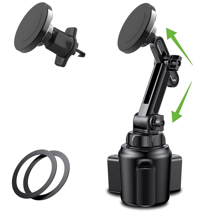 Magnetic Car Cup Holder Phone Mount for MagSafe, 2 Pack Cell Phone Mount for Car Cup Holder & Air Vent [ 20 X N52 Magnets ], for iPhone 15 14 13 Pro Plus Max Mini, MagSafe Case & Other Phone