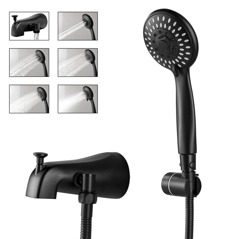 Tub Spout with Diverter Matte Black, 5 Settings Metal Bathtub Faucet with Sprayer High Pressure Bath Tub Faucet Set
