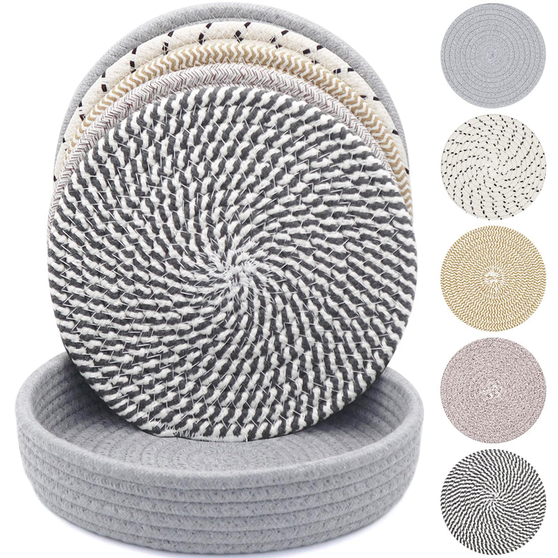 10 Inch Trivets for Hot Dishes, Hot Pots and Pans, Extra Large Thick Heat Resistant Large Coaster, Hot Pads, Kitchen Essentials, Pot Holders for Countertop with Storage Basket, 5 Pcs Mix Color With Basket