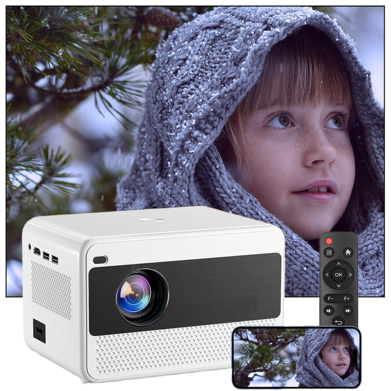 Projector with Wifi and Bluetooth, Video Projector Native 1080P BT 5.1 Electric Focus,Home Theater Movie Projector Compatible with iOS & Android Phone/TV Stick/Laptop/VGA Indoor & Outdoor Use White 1080P