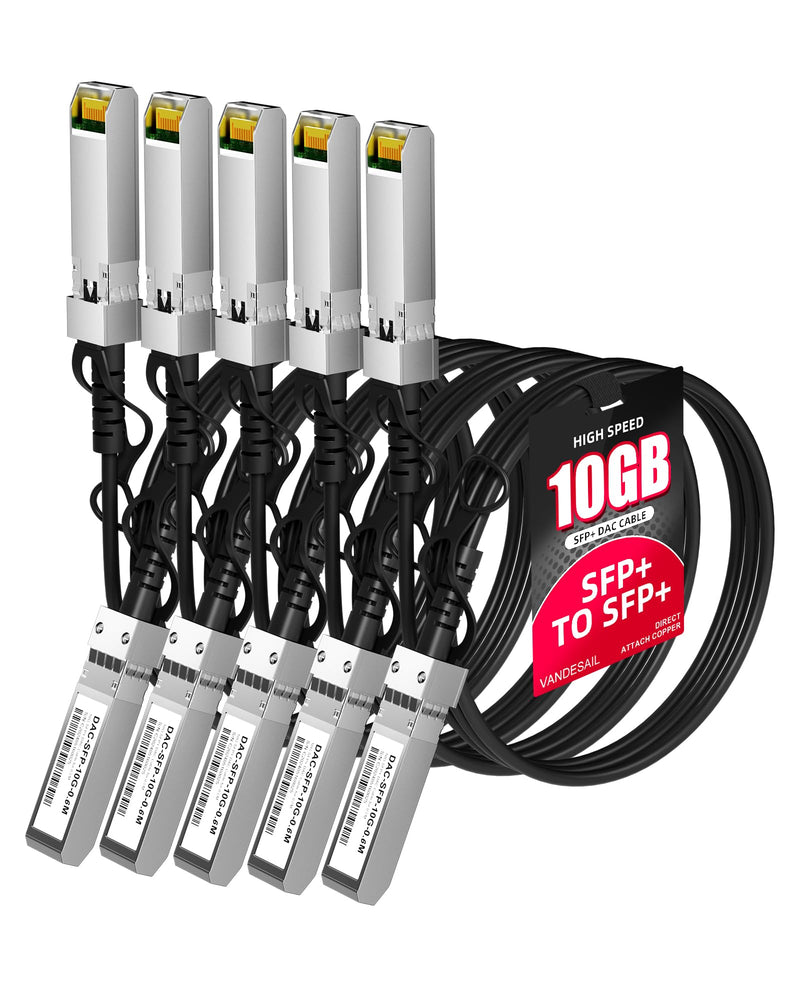 SFP+ DAC Cable,5 Pack 10GBASE-CU Passive Direct Attach Copper Twinax Cable Compatible with Cisco SFP-H10GB-CU0.6M,Ubiquiti UniFi.Meraki.Fortinet and Ruijie,0.6m(2ft) 0.6m 5 pack