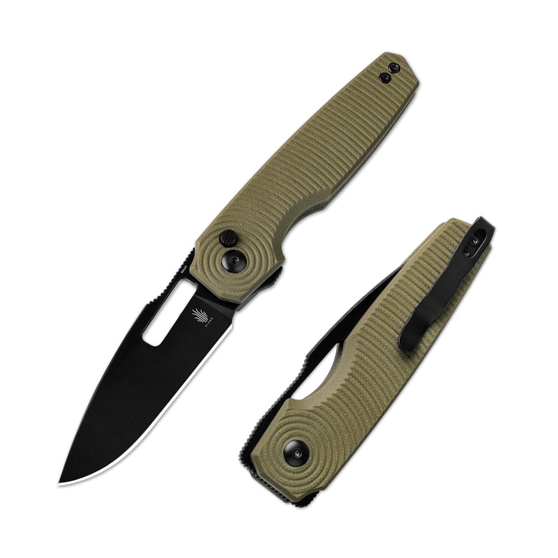 Kizer Dogfish Pocket Folding Knife, 3.14" Nitro-V Steel Blade Button Lock Knife, G10 Handle EDC Knives V3640A2 Green