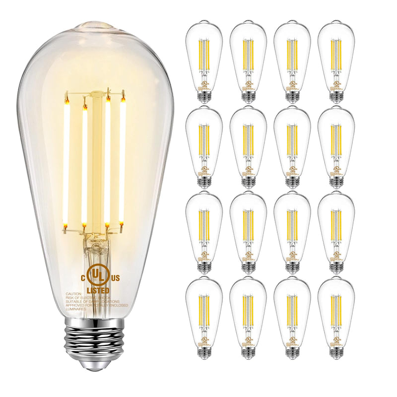 DAYBETTER 16 Pack Vintage LED Edison Bulbs, E26 Led Bulb 60W Equivalent, Dimmable Led Light Bulbs, High Brightness 800 LM Warm White 2700K, ST58 Antique LED Filament Bulbs, Clear Glass Style for Home