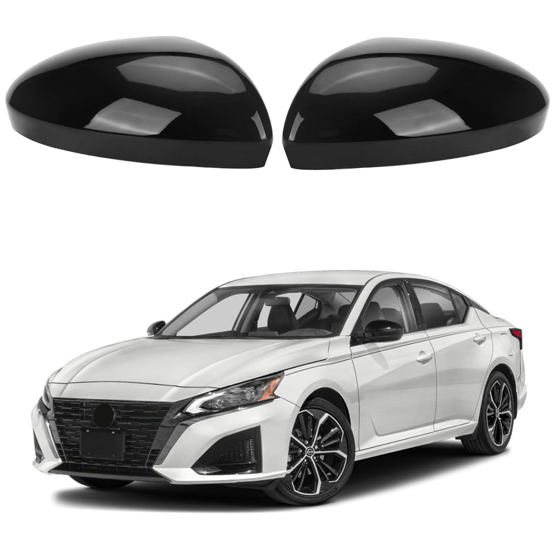 Glossy Black Direct Replacement Mirror Cover for 2019-2025 Nissan Altima, OEM #: 96374-6CA9A, Directly Replace Style, Not Sticker Style (Black) Black-Pair