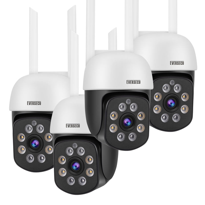 EVERSECU 2K 3.0MP Outdoor WiFi PTZ Security Camera, 2.4G WiFi, Auto Tracking, 2 Way Audio, Spot Night Vision, Compatible with Alexa, SD Card & Cloud Storage, ONVlF Compliant RTSP IP CCTV Camera(4pcs) 4pack