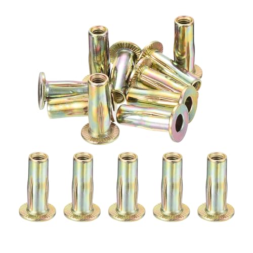 uxcell 50Pcs Multi-Grip Rivet Nut, M6 Flat Head Carbon Steel Pre-Bulbed Shank Threaded Insert Nut with Zinc Plated Finish M6-1.0x26.9mm 50