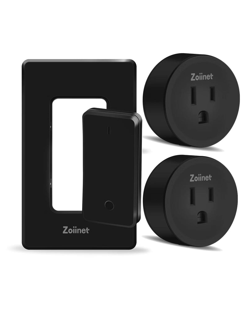 Zoiinet Remote Control Outlet Plug Switch, Buckle Design & Removable Wireless Light Switch, 300 ft, 1500W On Off Power Switch for Household Appliances, No Wiring No WiFi, Programmable, Black(2 Pack) 1 Switch 2 Outlets
