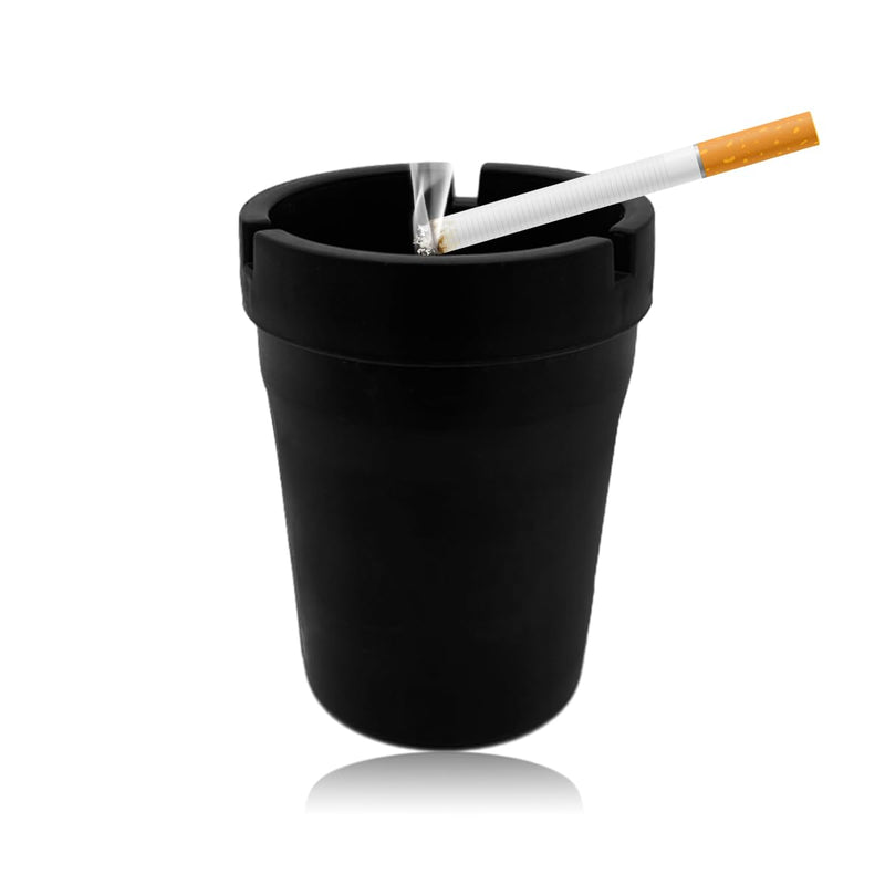 Car Ashtray, Smokeless Smellproof Self-Extinguishing Auto Ashtray, Portable Mini Vehicle Cigarette Trash Can for Home Office, Universal Car Ashtray Fits Most Cup Holder (Black) Black