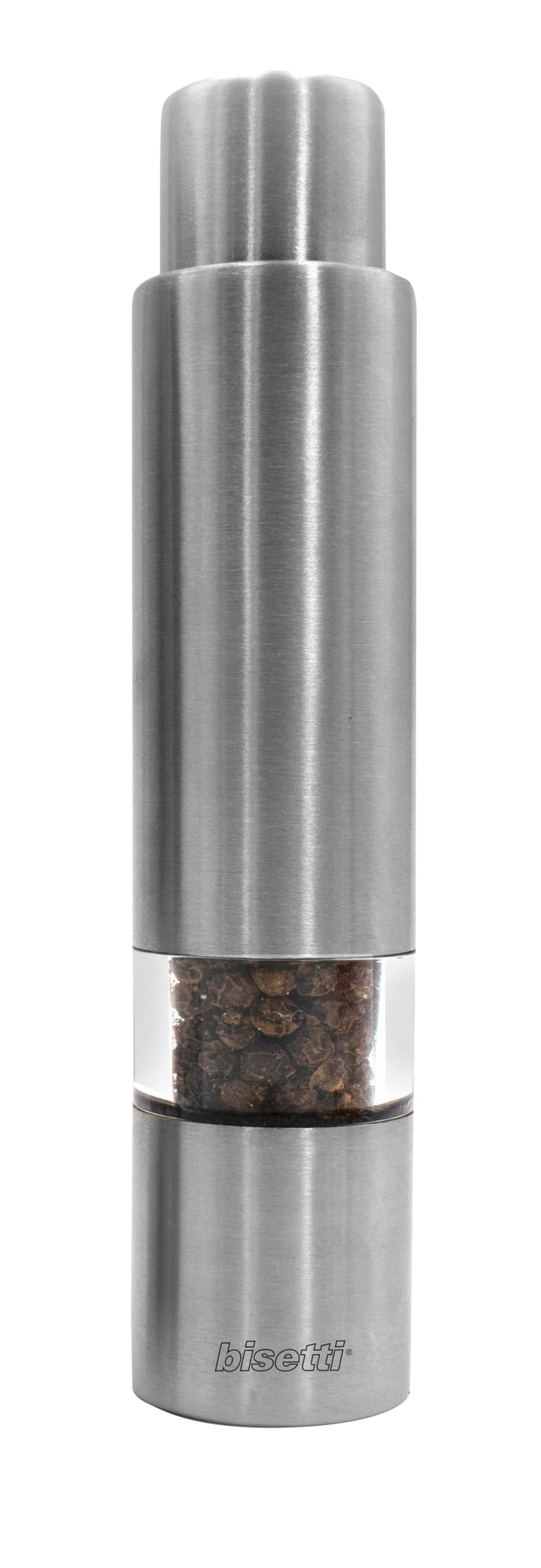 Bisetti Push Button Stainless Steel And Acrylic Pepper Mill Grinder, 14.5 cm/ 5.7 Inch