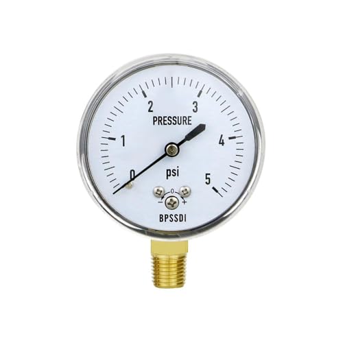 0-5 Psi Low Pressure Gauge, Capsule Gauge with 304 Stainless Steel Case, 2.5" Dial Size, 1/4" NPT Lower Mount, Zero Adjustment, for Air Water Gas Pressure Test 0-5psi（includes tape）