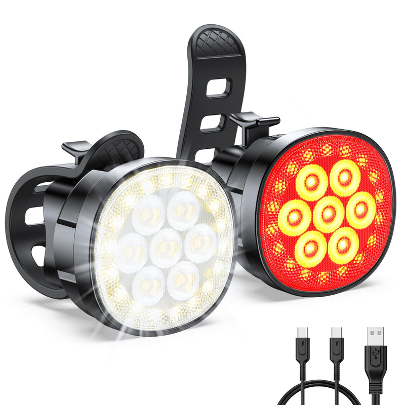 Bike Lights, [8+12 Modes & USB Rechargeable] Ultra Bright LED Bike Lights for Night Riding Front and Back Flashlight, IP65 Waterproof Bicycle Headlight and Tail Light Set for Cycling