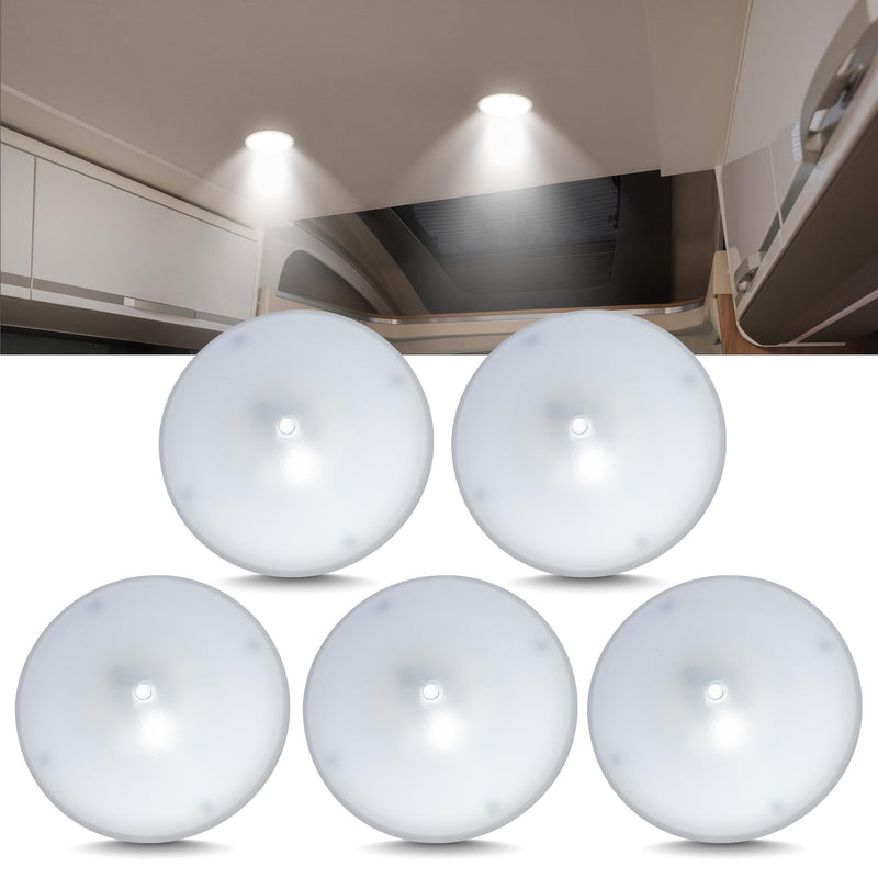 Command Electronics OEM 12V LED RV Low Profile Surface Mount Ceiling Light with Switch – Made in USA – 4.5" Diameter – 5-Pack 5 Pack