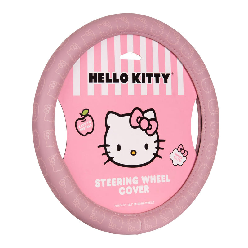 Sanrio Hello Kitty Pink Car Steering Wheel Cover, Universal Fit Cute Car Accessories for Women Stylish Decor Gifts Hello Kitty Accessories - Fits Standard Wheels 14.5"-15"