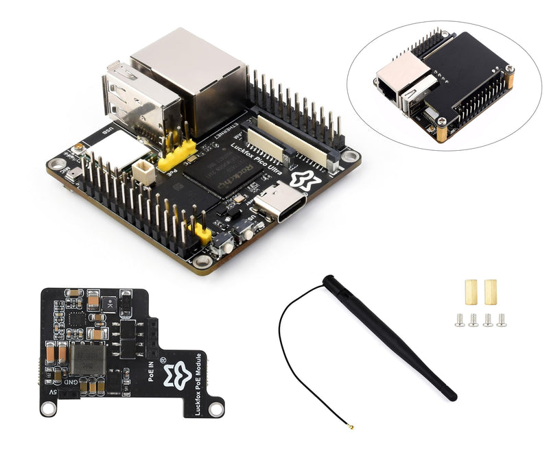 Luckfox Pico Ultra W PoE Kit RV1106G3 Linux Micro Development Board, Integrate ARM Cortex-A7/RISC-V MCU/NPU/ISP Processors, Input 5M @30fps (with Onboard WiFi, with 8GB EMMC, with POE Module)